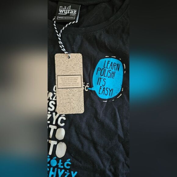 Learn Polish Black Graphic T-Shirt - Picture 2 of 3